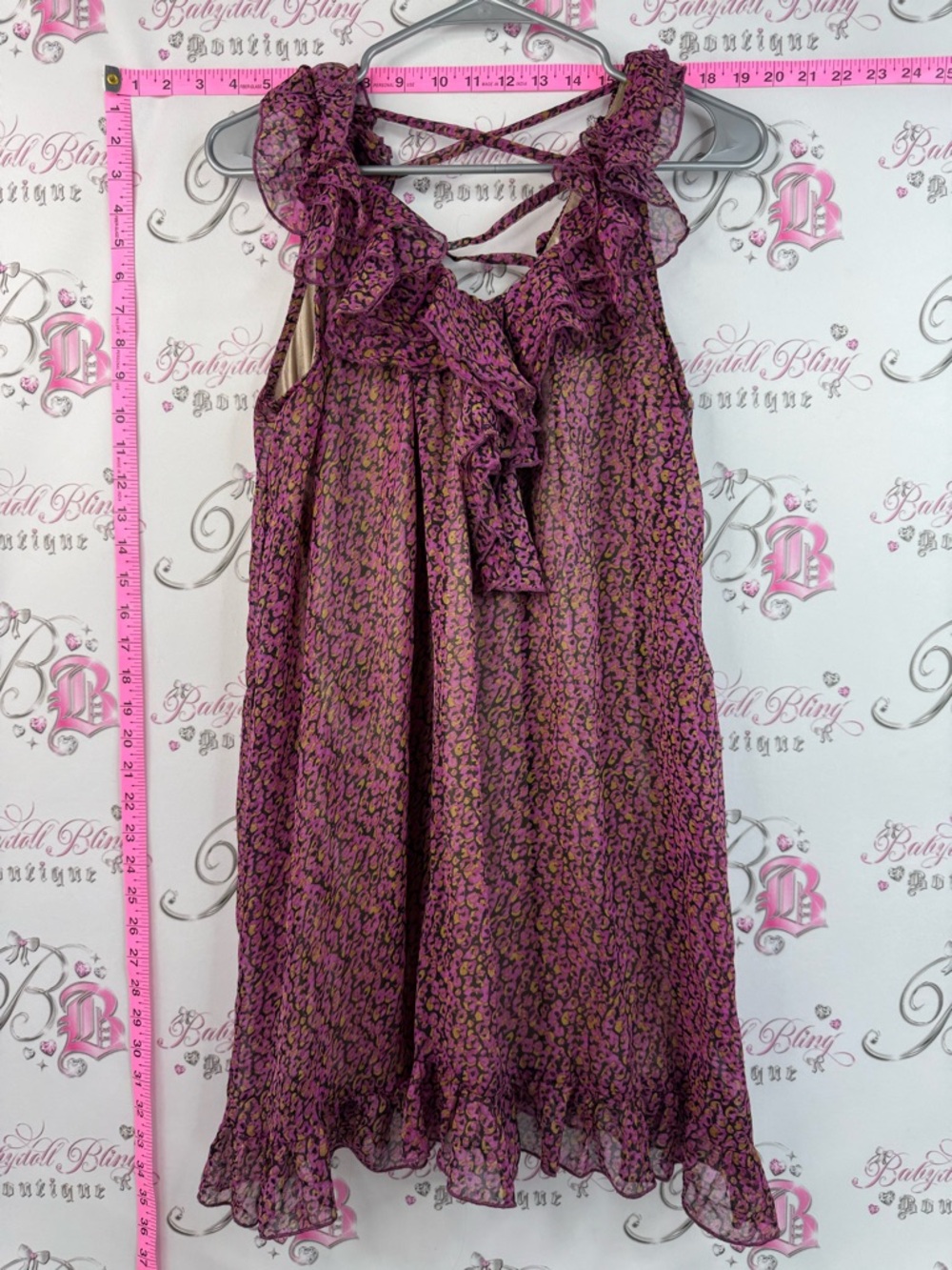 Hot and delicious dress ruffles cheetah leopard Purple Ruffle-Trim Midi Dress